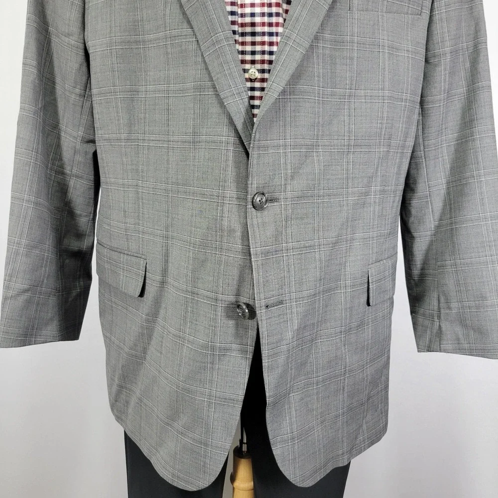 Stafford Men's Sport Coat‎ Blazer Two Button Gray Plaid Wool Blend Classic 50R